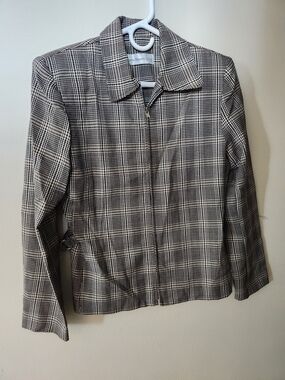 Vintage 1990s Paris Sport Club Classic Black & White Plaid Zip Jacket - Small